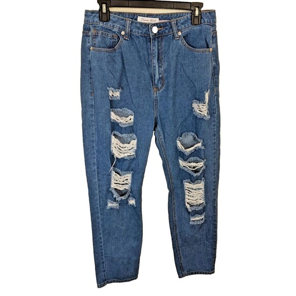 Denim Blvd Los Angeles Women's Jeans Blue Distressed Thrashed High Rise Size 9 - Picture 1 of 11